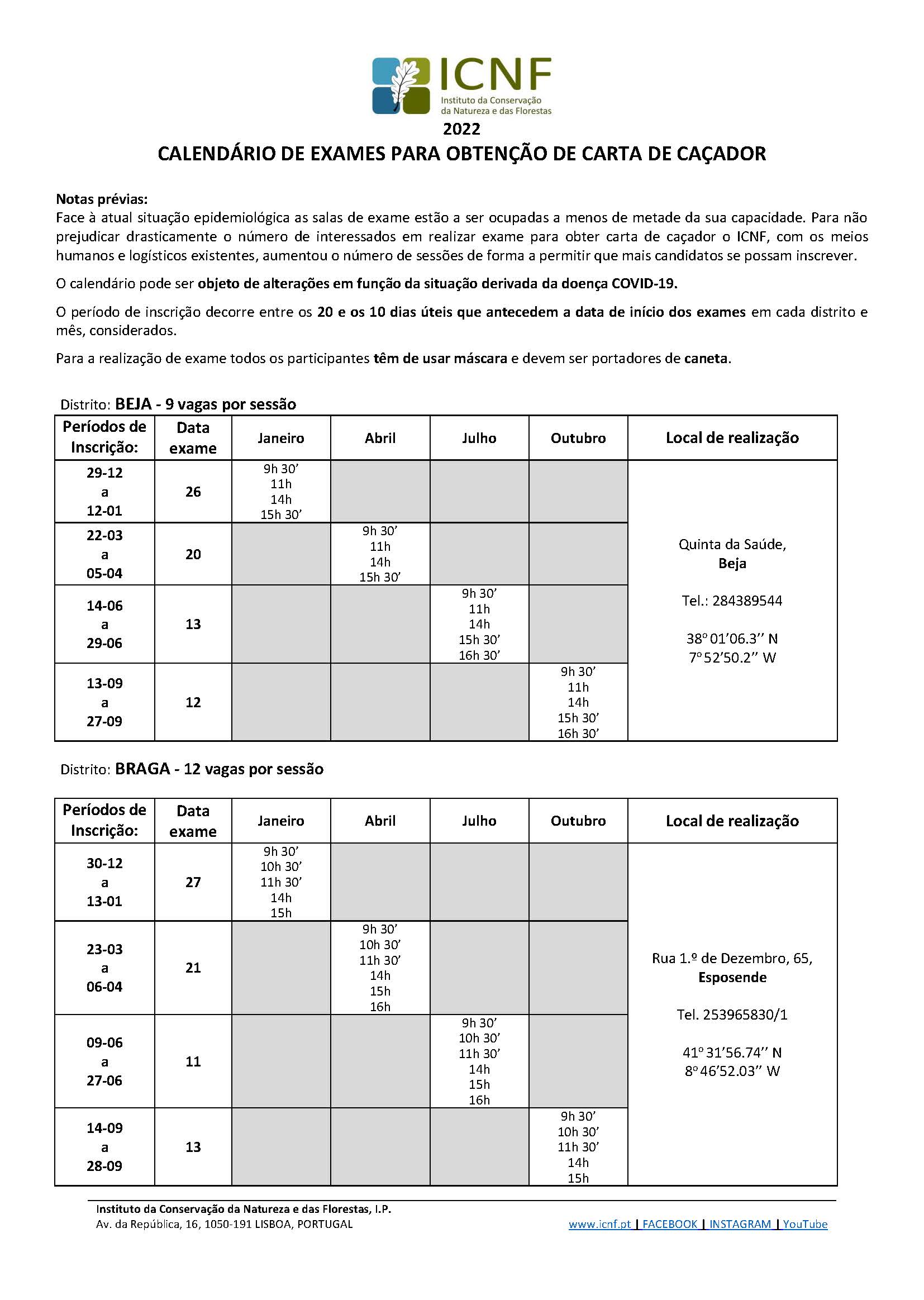 calendario exames 2022 Pagina 1